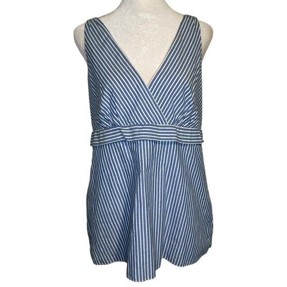 J. Crew light blue & white striped v-neck cotton sleeveless top size 10 - Picture 1 of 12